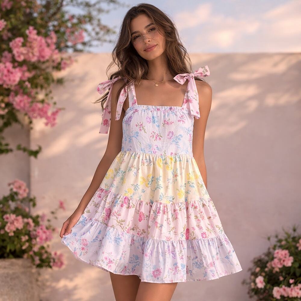 LoveShackFancy X Target SZ XS Jeanne Tie Strap Tiered Floral Mini Dress